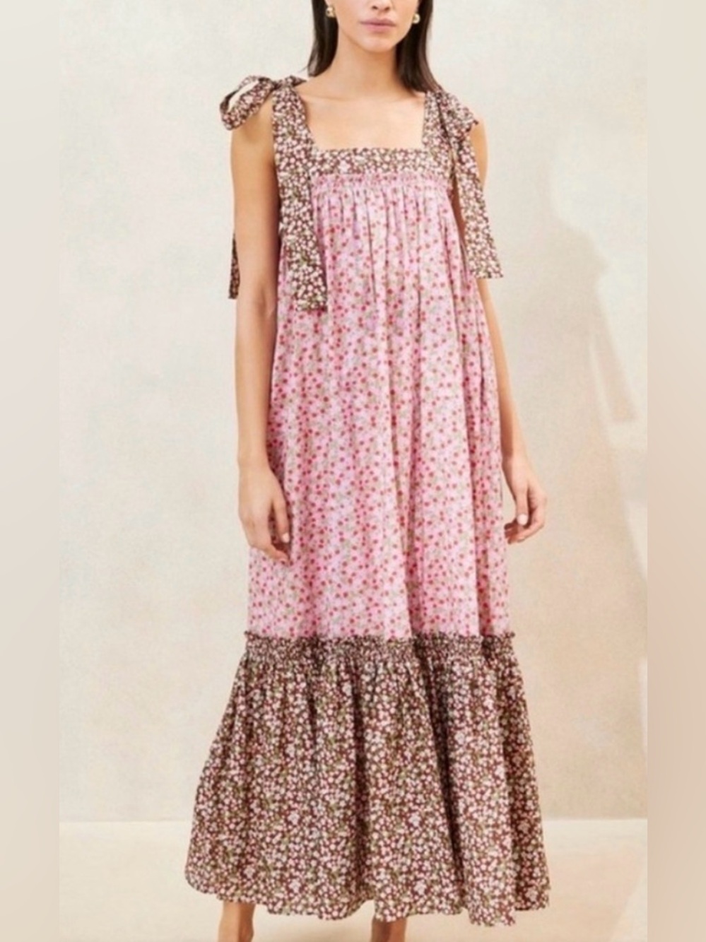 Loeffler Randall Shae Strawberry/Floral Ruffle-Hem Dress NWT